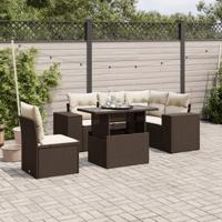 6-delige Loungeset met kussens poly rattan bruin - thumbnail