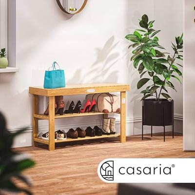 2-in-1 schoenenrek en bank gemaakt van acaciahout - 90 cm 2-in-1 schoenenrek en bank gemaakt van acaciahout - 90 cm