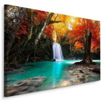 Schilderij - Waterval en herfst bos, multi-gekleurd, 4 maten, wanddecoratie - thumbnail