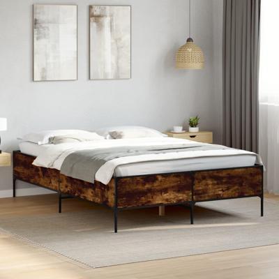 Bedframe bewerkt hout metaal gerookt eikenkleurig 140x190 cm