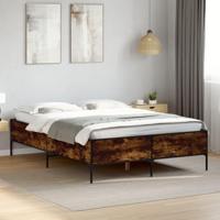 Bedframe bewerkt hout metaal gerookt eikenkleurig 140x190 cm - thumbnail