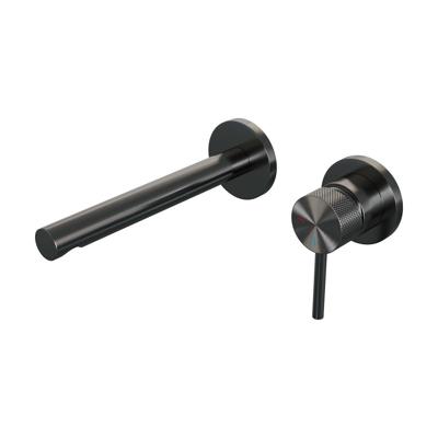 Brauer Gunmetal Carving Inbouw Wastafelmengkraan met Rechte Uitloop en Rozetten Model A1 Gunmetal Geborsteld PVD