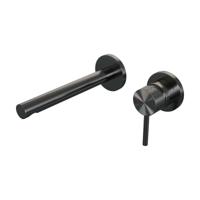 Brauer Gunmetal Carving Inbouw Wastafelmengkraan met Rechte Uitloop en Rozetten Model A1 Gunmetal Geborsteld PVD - thumbnail