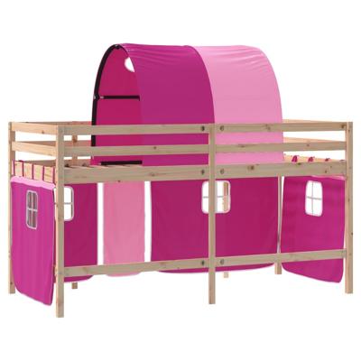 Kinderhoogslaper met tunnel 90x190 cm massief grenenhout roze