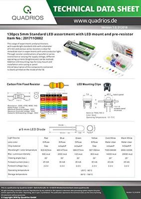 Quadrios LED-assortiment Rood, Groen, Geel, Blauw, Koud-wit, Warm-wit 5 mm 20 mA, 30 mA 2 V, 3 V