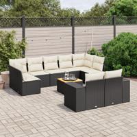 10-delige Loungeset met kussens poly rattan zwart - thumbnail