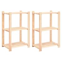 Opbergrekken 3-laags 2 st 60x38x90 cm massief grenenhout 150 kg - thumbnail