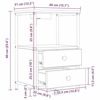 Nachtkastje met lade Grijs Sonoma 40 x 31 x 60 cm Bewerkt hout