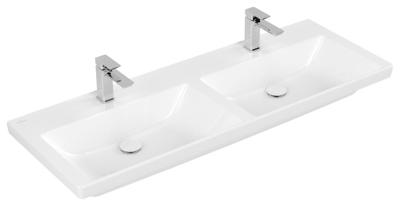 Wastafel Villeroy & Boch Subway 3.0 Dubbele Wasbak Met CeramicPlus 2 Kraangaten Zonder Overloop 130x47x16.5 cm Stone White