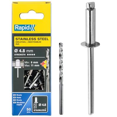 Rapid Blindklinknagels RVS | Ø4,8 x 14 mm | Incl. Boor | 50 Stuks - 5001461 Rapid Blindklinknagels RVS | Ø4,8 x 14 mm | Incl. Boor | 50 Stuks - 5001461