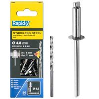 Rapid Blindklinknagels RVS | Ø4,8 x 14 mm | Incl. Boor | 50 Stuks - 5001461 - thumbnail