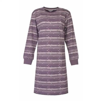 Tenderness fleece dames nachthemd lange mouw - Purple Flower - Paarse warme winter nachtjapon