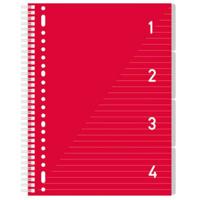 4 in 1 Schrijfblok A4, gelinieerd Rood - thumbnail