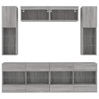6-delige Tv-wandmeubelset met LED-verlichting betongrijs - thumbnail