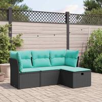 4-delige Loungeset met kussens poly rattan zwart - thumbnail