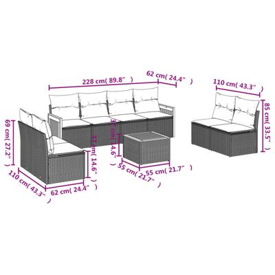 8-delige Loungeset met kussens poly rattan beige - thumbnail