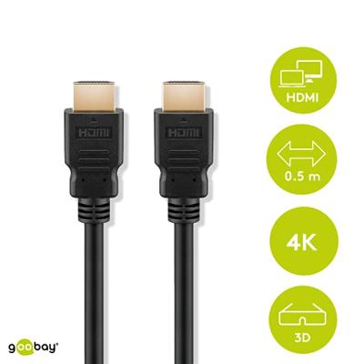 HDMI kabel - 1.4 - High Speed - Geschikt voor 4K Ultra HD 2160p en 3D-weergave - Beschikt over Ethernet - 0.5 meter - Korte HDMI kabel - Zwart