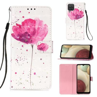 Voor Samsung Galaxy A12 3D Painting Horizontale Flip Lederen case met Holder & Card Slot & Wallet & Lanyard(Pink Flower) Voor Samsung Galaxy A12 3D Painting Horizontale Flip Lederen case met Holder & Card Slot & Wallet & Lanyard(Pink Flower)