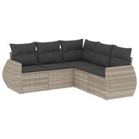 5-delige Loungeset met kussens poly rattan lichtgrijs - thumbnail