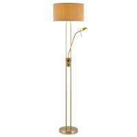 Moderne vloerlamp Up - 2-lichts staande lamp met Linnen kap - Brons - 40/40/170cm - met E27 + G9 lichtbron 7W 1076LM - Warm wit licht - Dimbaar - Met draaischakelaar - Geschikt voor woonkamers en slaapkamers - thumbnail