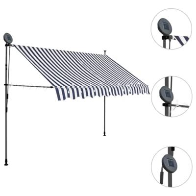 Luifel handmatig uitschuifbaar met LED 300 cm blauw en wit