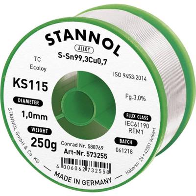 Stannol KS115 Soldeertin, loodvrij Spoel Sn99,3Cu0,7 ROM1 250 g 1 mm Stannol KS115 Soldeertin, loodvrij Spoel Sn99,3Cu0,7 ROM1 250 g 1 mm