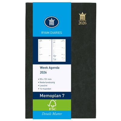 Agenda 2026 Ryam Memoplan 7 Mundior 7dagen/2pagina&apos;s zwart