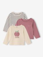 Set van 3 T-shirts Basics baby met lange mouwen oudroze - thumbnail