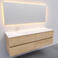 Badkamermeubel Solid Surface AQS Stockholm 150x46 cm Links Wood Washed Oak 4 Laden Boss & Wessing - thumbnail