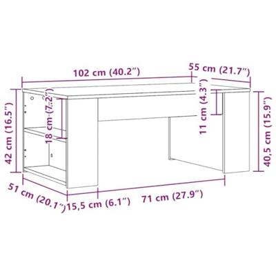 Salontafel 102x55x42 cm bewerkt hout gerookt eikenkleurig