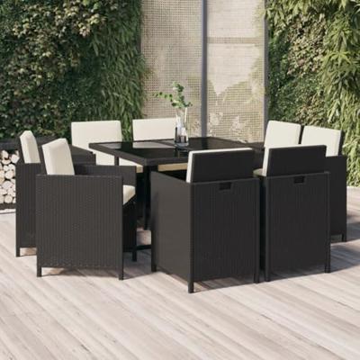 9-delige Tuinset met kussens poly rattan zwart 9-delige Tuinset met kussens poly rattan zwart
