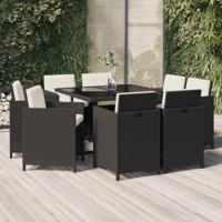 9-delige Tuinset met kussens poly rattan zwart - thumbnail