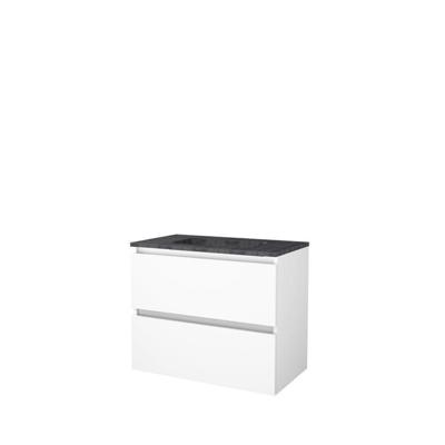 Basic-Line Start 46 Badkamermeubelset - 80 x 46 cm - Greeploos - 2 Lades - Hardstenen Wastafel - 1 Kraangat - Ice White