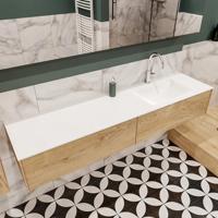 Mondiaz Lush Cloud badmeubel Washed oak 180 cm 2 lades solid surface enkele spoelbak rechts 1 kraangat - thumbnail