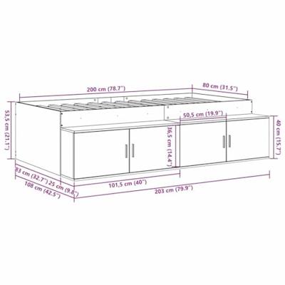 Opbergbedframe met opslag Betongrijs 80 x 200 cm Bewerkt hout