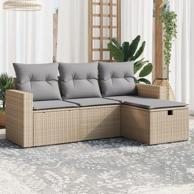 4-delige Loungeset met kussens poly rattan gemengd beige