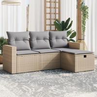 4-delige Loungeset met kussens poly rattan gemengd beige - thumbnail