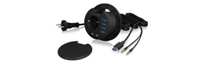 ICY BOX IB-HUB1430 USB 3.2 hub + audio + stopcontact desk mountable