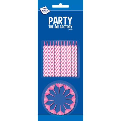 Taartkaarsjes 24 stuks + houders roze 12 stuks