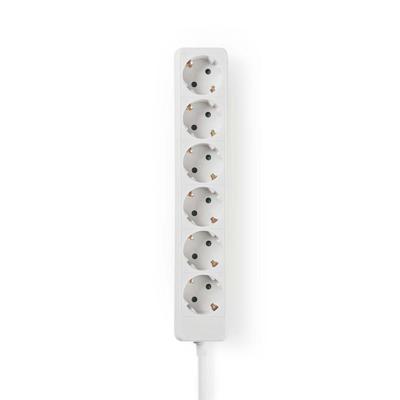 Stekkerdoos | Beschermend contact | 6-wegs | 3,0 m | Wit