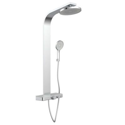 SAMOA RAIN douchesysteem met thermostatisch planchet, chroom-licht grijs wellness hoofddouche met antikalk nozzles, Ø ca. 26 cm handdouche, 3 functies met antikalk nozzles, Ø 13 cm handdouche m
