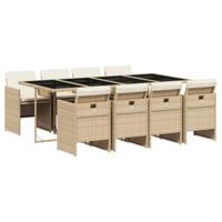 9-delige Tuinset met kussens poly rattan beige - thumbnail