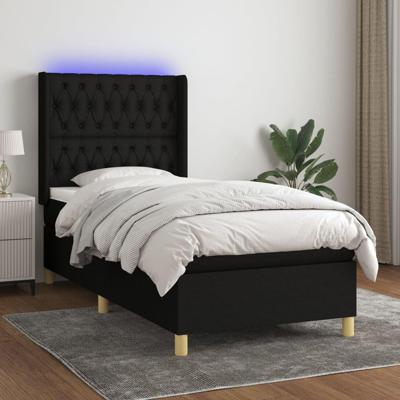 Boxspring met matras en LED stof zwart 90x200 cm