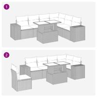 7-delige Loungeset met kussens poly rattan zwart - thumbnail