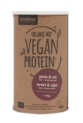 Purasana Vegan proteine erwt & rijst - acai bosvruchten bio (400 gr) Purasana Vegan proteine erwt & rijst - acai bosvruchten bio (400 gr)