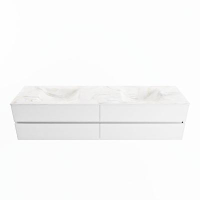 MONDIAZ VICA-DLUX 200cm badmeubel onderkast Talc 4 lades. Inbouw wastafel CLOUD dubbel zonder kraangat, kleur Ostra.