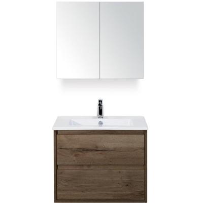 Porto Badmeubelset 70 cm - Tabacco - Keramische Wastafel Wit Slim met Spiegelkast