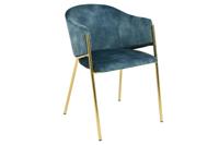 Design Stoel NOBLESSE petrol fluweel goud verchroomd metalen frame - 47581 - thumbnail