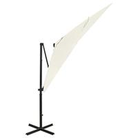 vidaXL Zweefparasol met paal en LED-verlichting 250 cm zandkleurig - thumbnail