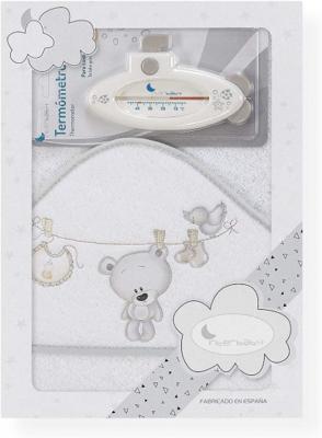 Interbaby Badcape En Thermometer 100 Cm Katoen Wit 2-delig Interbaby Badcape En Thermometer 100 Cm Katoen Wit 2-delig